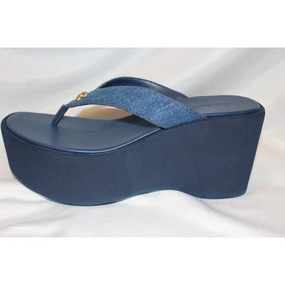 COACH SIGNATURE DENIM SCULPTED C‎ THONG FLIP FLOP SANDALS NIB CHALK BLUE - Picture 7 of 8